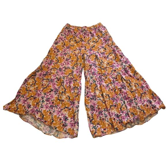 Something Navy Womens XXL Floral Tiered Wide Leg Pants Blouse Outfit Set Linen - Picture 4 of 16